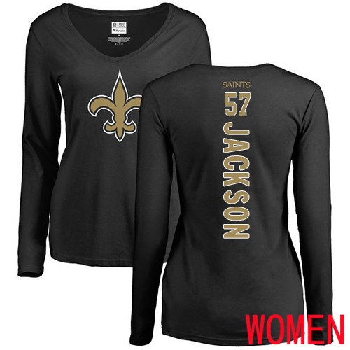 New Orleans Saints Black Women Rickey Jackson Backer Slim Fit NFL Football #57 Long Sleeve T Shirt->nfl t-shirts->Sports Accessory